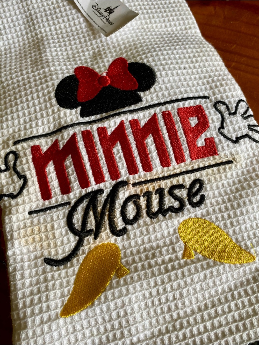*NWT* Disney White Waffle Kitchen Towel with Red, Black & Yellow Accents